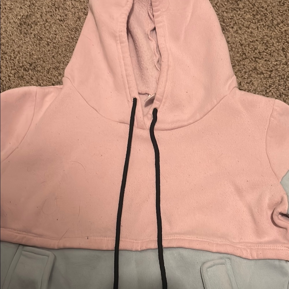 Pink and Blue Colorblock Hoodie